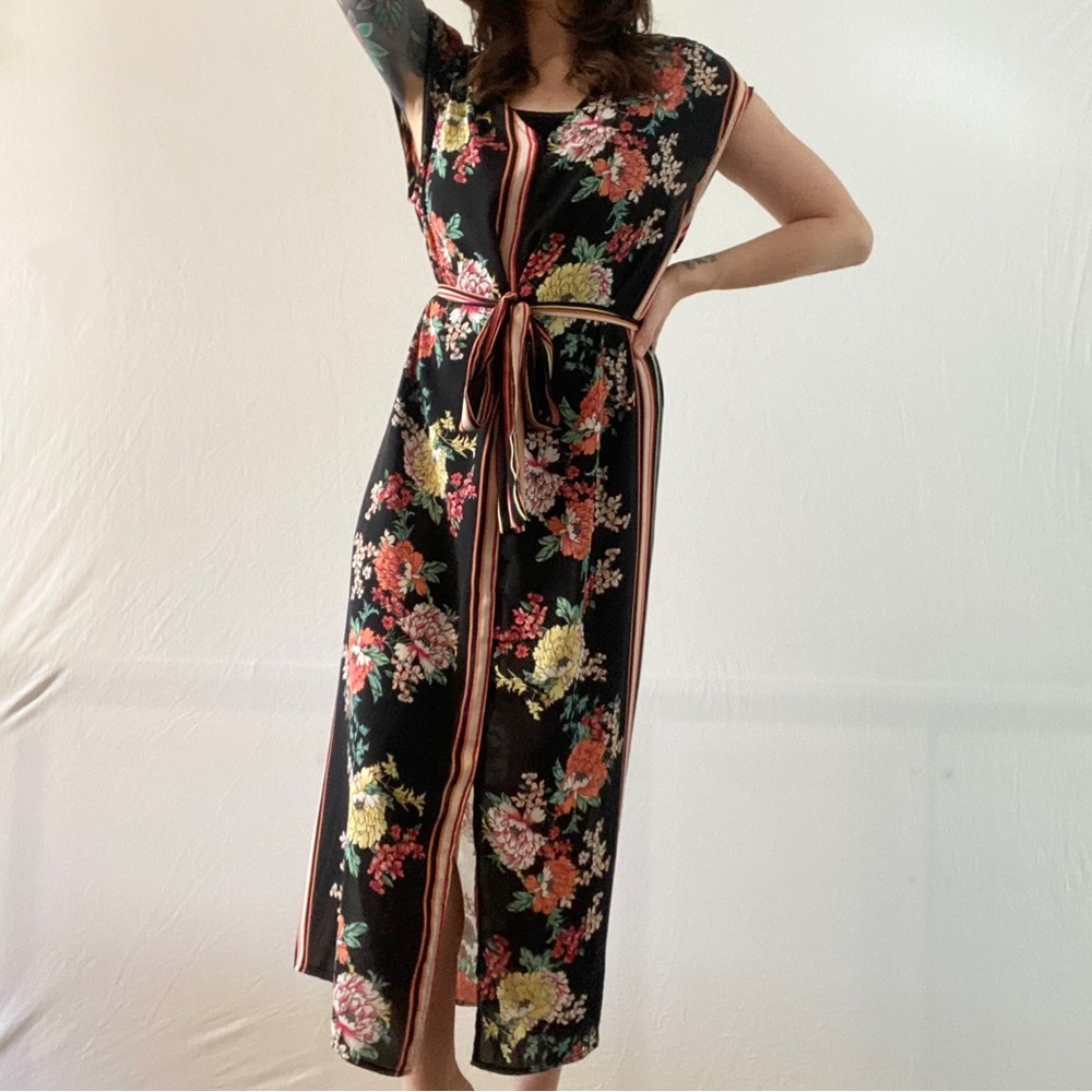 Anthropologie brand dRA ‘Sanne’ Black and Striped Floral Midi Dress Size Medium